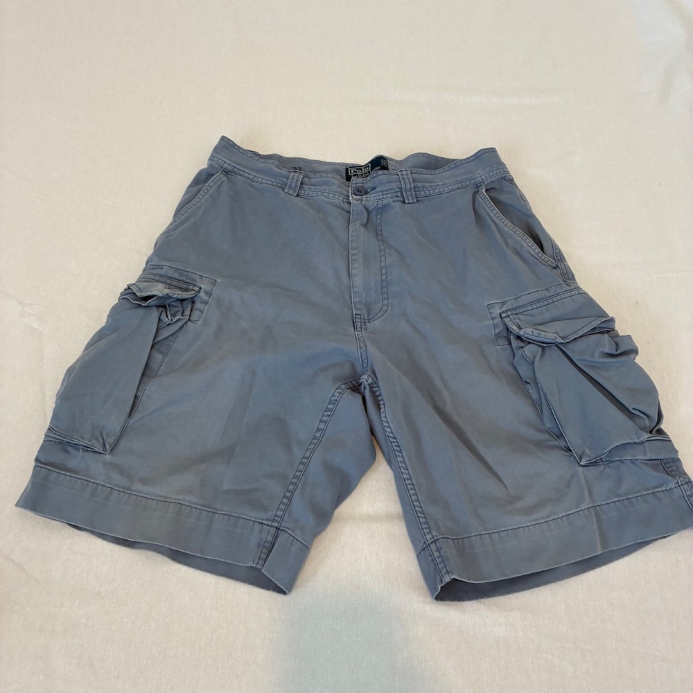 VTG Polo Ralph Lauren 67 Cargo Shorts Mens 33 Blue Cotton Twill Utility Pocket